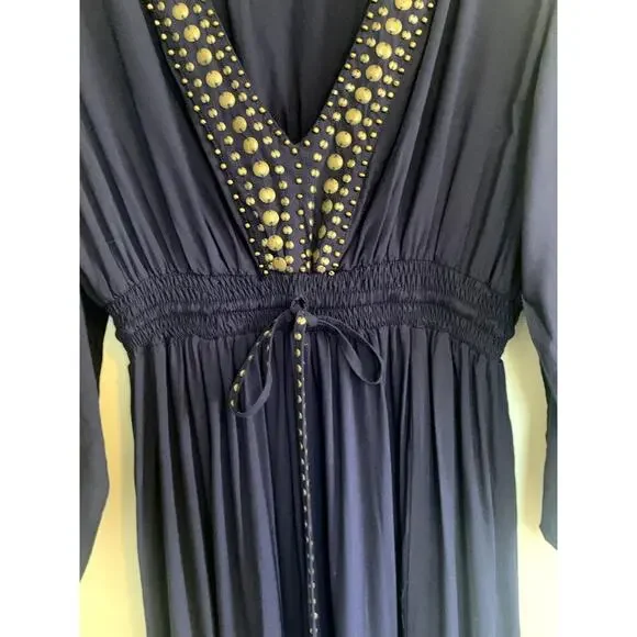 Back From Bali Blue V Neck with Embellishments Maxi Dress Short Sleeves Small - Picture 10 of 13